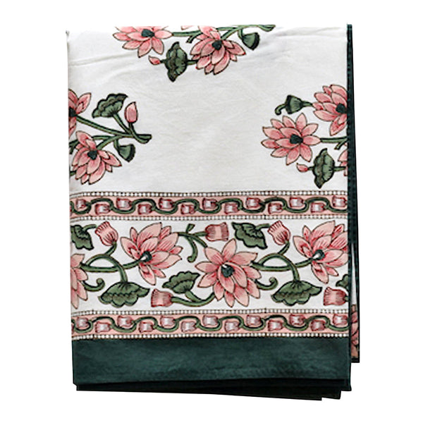 Handblock Printed |Cotton Table Cover | Pink & Green.