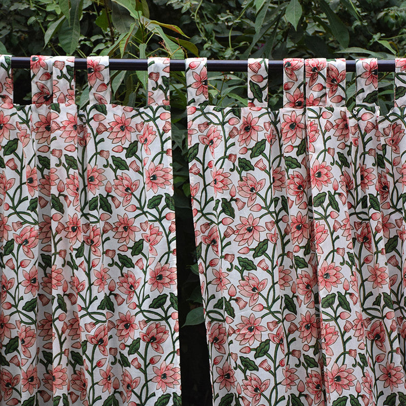 Handblock Printed | Mul Cotton Curtain | Pink & Green