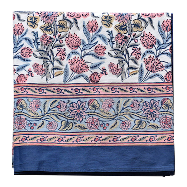 Handblock Printed | Cotton Table Cover | Blue & Beige