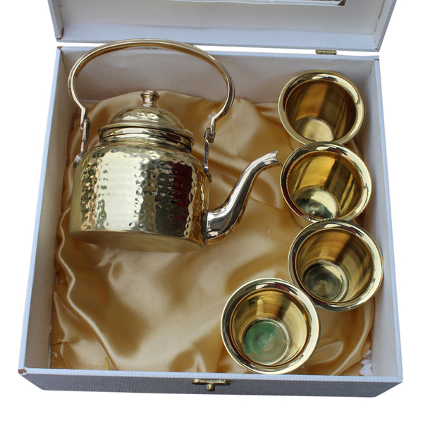 Brass Utensils | Tea Pot With Small Glasses |  Set of 5