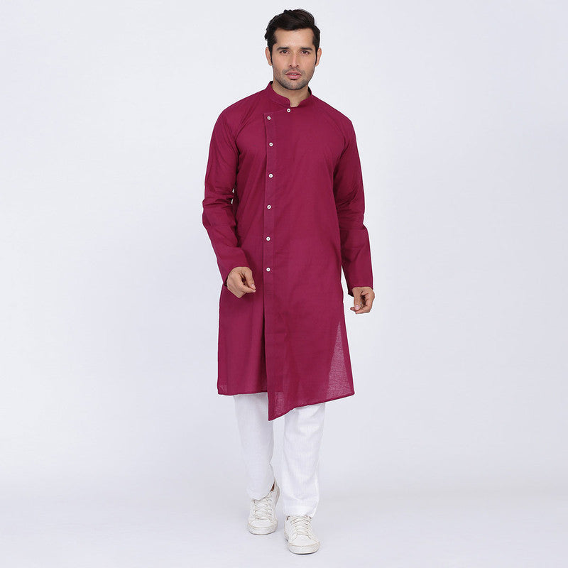 Cotton Kurta for Men | Asymmetric Style | Wine