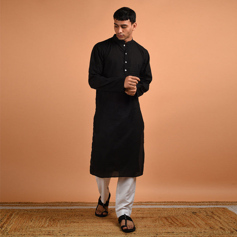 Pure Cotton Kurta For Men | Black