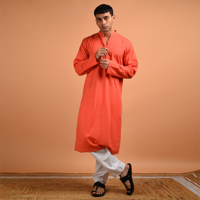 Pure Cotton Kurta For Men | Coral