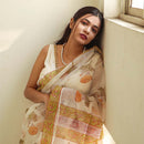 Kota Doria Saree | Handblock Printed | White