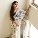 Handblock Printed Kota Doria Saree | White & Black