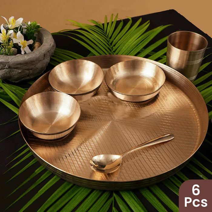 Kansa Dinner Set | Thali and Bowl Set | 12 inches Thali | Set of 6