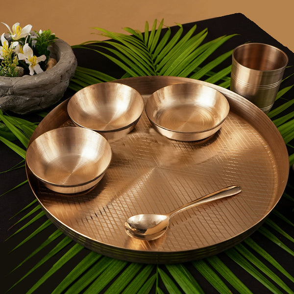 Kansa Dinner Set | Thali and Bowl Set | 12 inches Thali | Set of 6