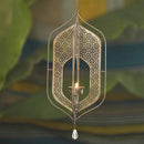 Home Decor Items | Brass Antique Hanging T Light | L-6.5 W-6.5 H-12.5, Chain-12 Inches.