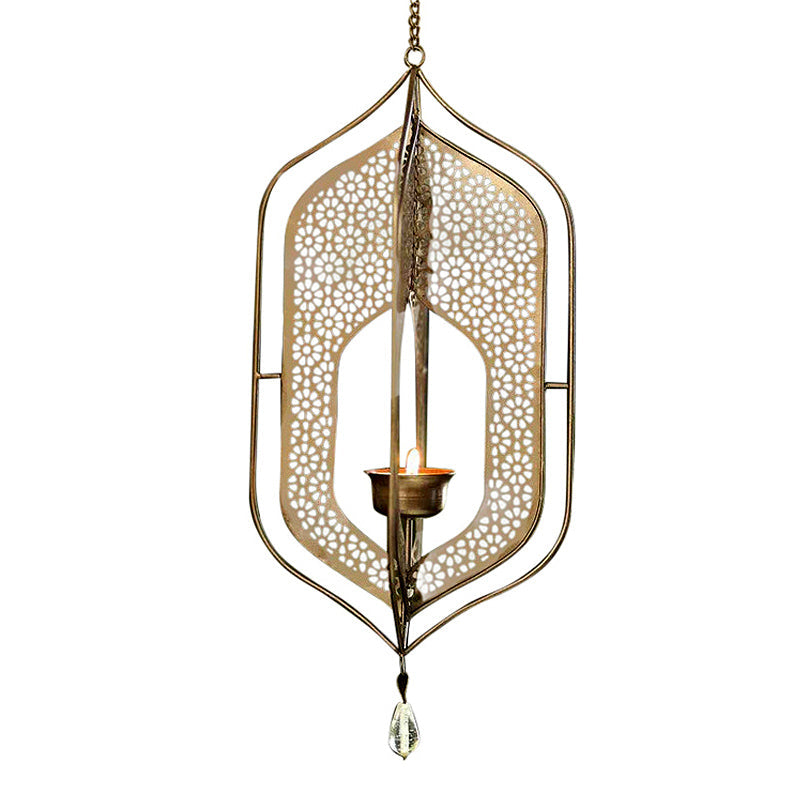 Home Decor Items | Brass Antique Hanging T Light | L-6.5 W-6.5 H-12.5, Chain-12 Inches.