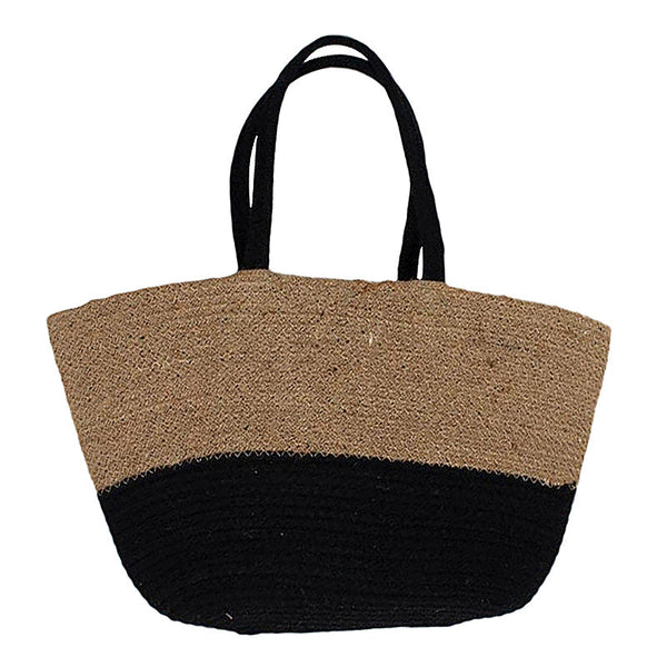 Tote Bag | Cotton & Jute | Black & Brown | 23x23x12 cm