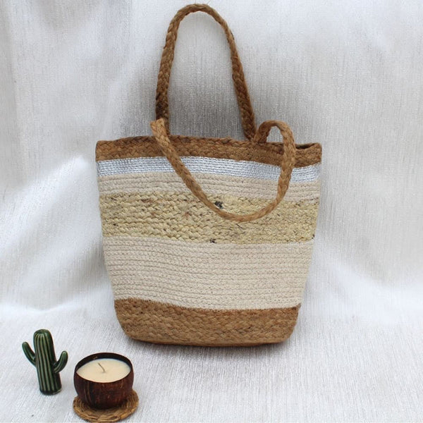 Cotton & Jute Bag | Handcrafted Tote | Beige