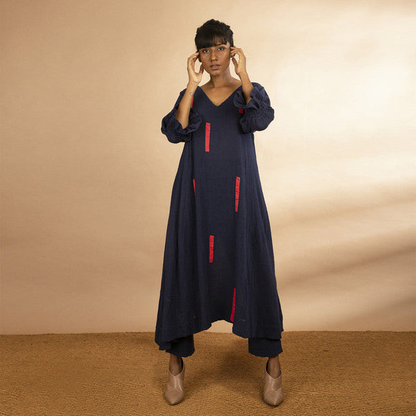 Handloom Cotton Indigo Flared Kurta Set