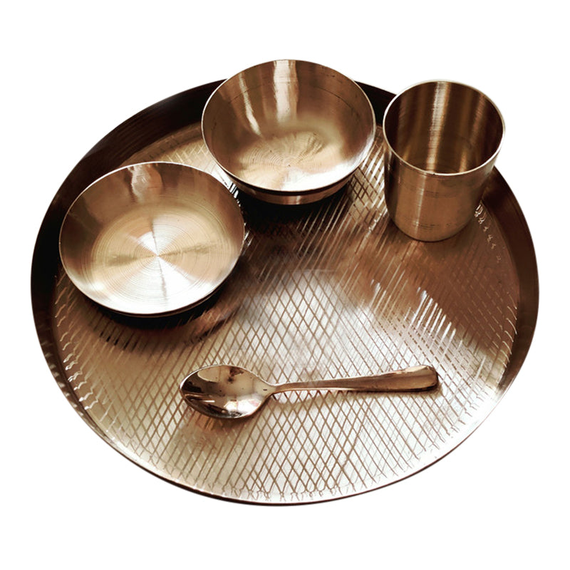 Kansa Dinner Set | Kansa Thali Set | 11 Inches Bronze Plate | Set of 5