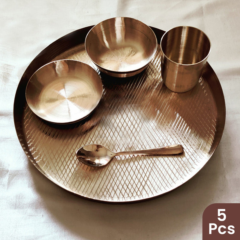 Kansa Dinner Set | Kansa Thali Set | 11 Inches Bronze Plate | Set of 5