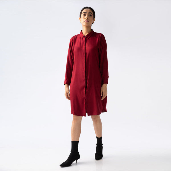 Cotton Tencel Dress | Maroon