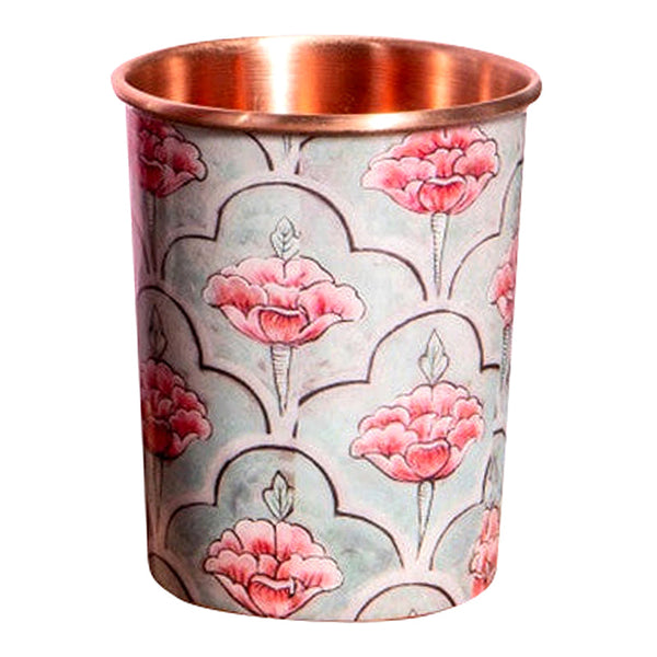 Copper Glass | Hand Printed | Blue & Pink | 275 ml