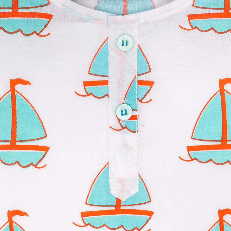 Cotton Night Suit for Kids | Sailboat Print