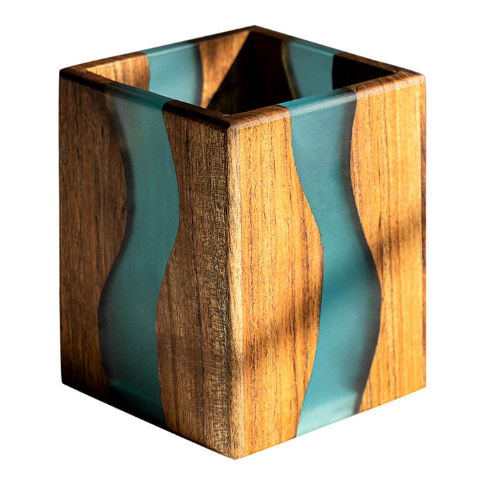 Acacia Wood Cutlery Holder | Blue