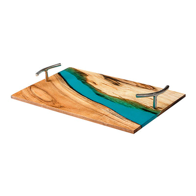 Wooden Serving Tray | Acacia Wood | Blue | 18x12 inch