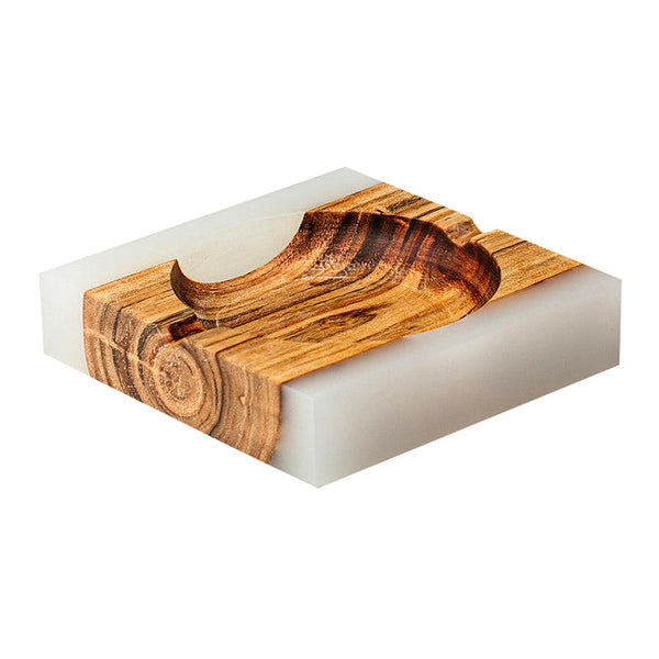 Acacia Wooden Ash Tray | White | 4.5 x 4.5 x 1.5 inches.