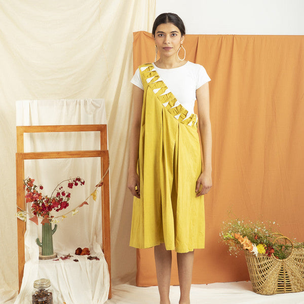 Cotton Knee Length Tunic Dress | Yellow