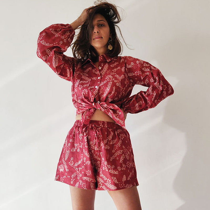 Cotton Printed Co-Ord Set | Maroon