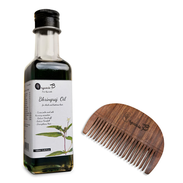 Bhringraj Hair Oil & Sheesham Wood Applicator | 100 ml | Set of 2