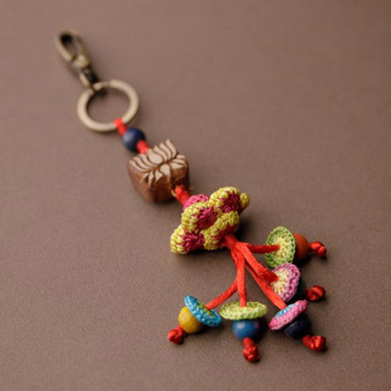Wooden Beads Crochet Charm Keychain | Handmade | Multicolour