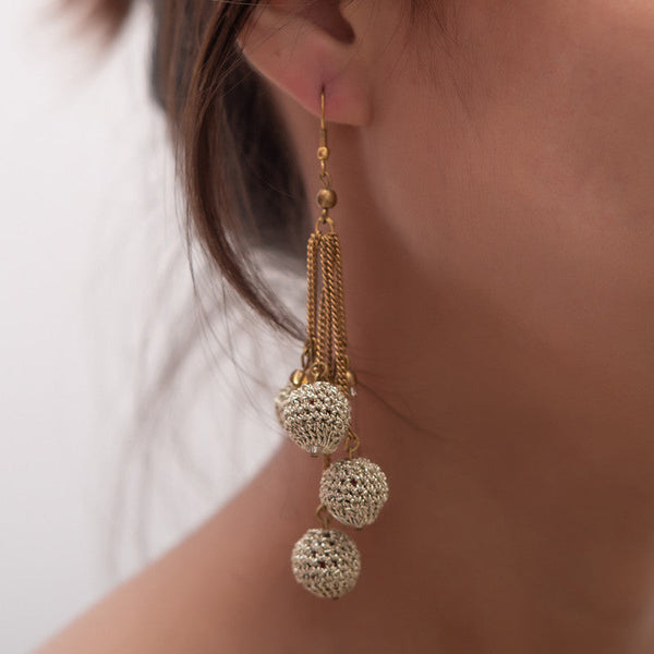 Brass & Metallic Thread Danglers Earrings | Silver