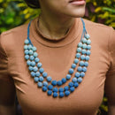 Wooden Beaded Thread Necklace | Blue