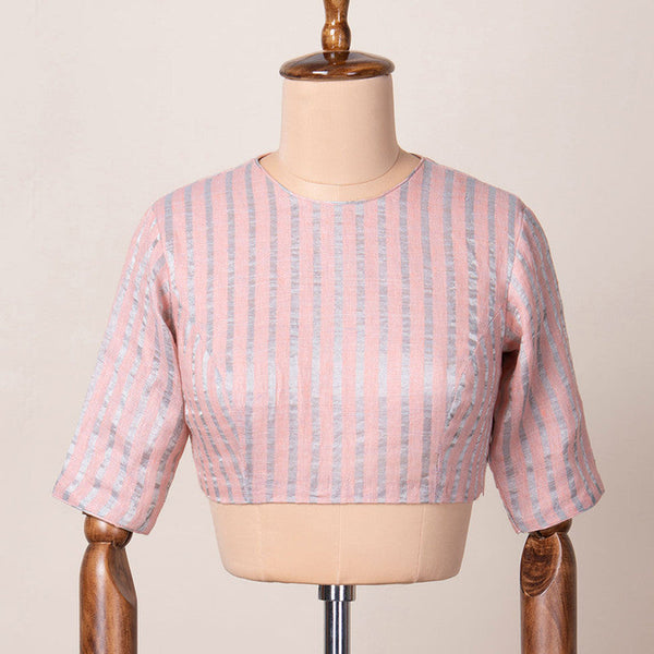 Linen Striped Blouse | Peach & Silver