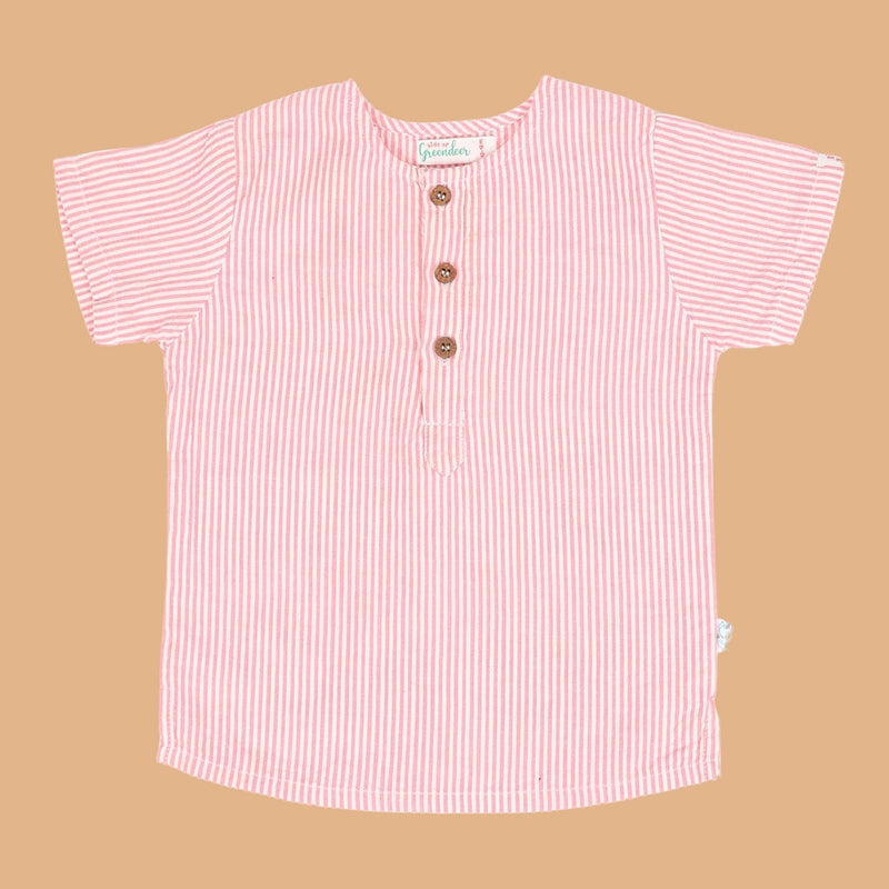 Cotton Kurta Shirt for Kids | Pink & White