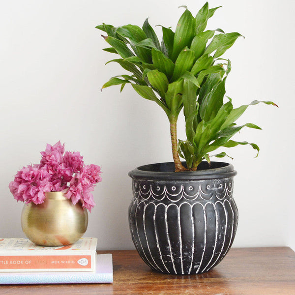 Hand-beaten Metal Planter | Antique Black