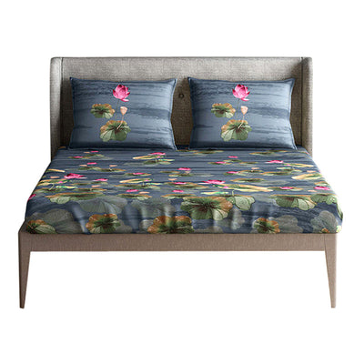 Cotton Bedsheet Set | Floral Print | Blue