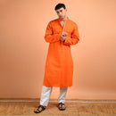 Cotton Hand Embroidered Kurta | Orange