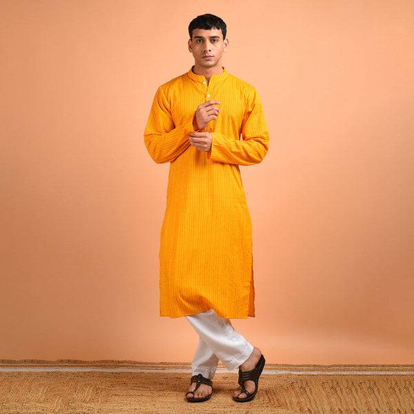 Cotton Kantha Weave Kurta | Yellow