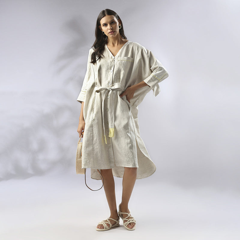 Hemp Kimono Sleeved Kaftan Dress | Off White