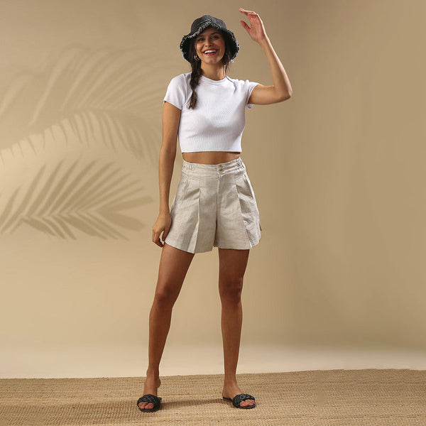 Hemp Pleated Shorts | Off White