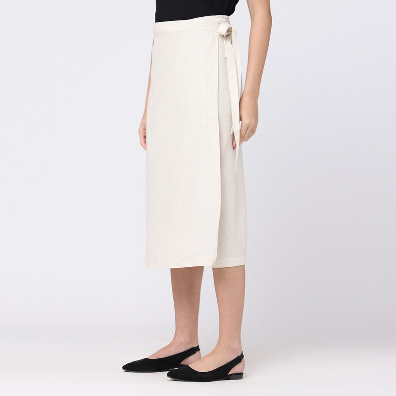 Cotton Tencel Wrap Skirt | Beige