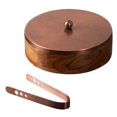 Roti Box | Teak Wood Stainless Steel | Brown & Copper