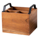 Teak Wood &  Iron Teak Wood Cutlery Holder | Brown & Black