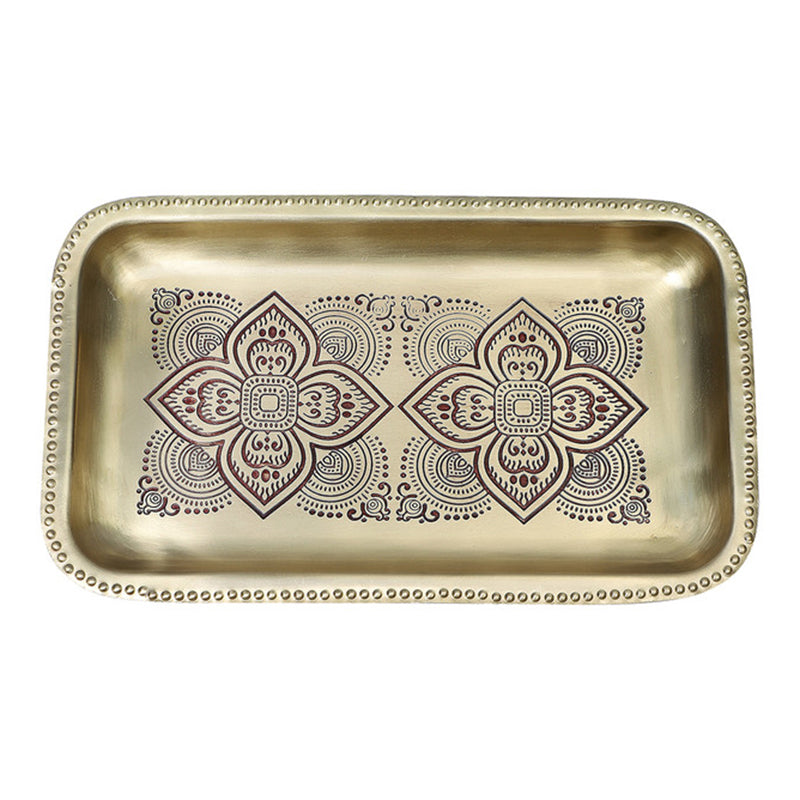 Brass Serving Tray | Rectangular | Hand Painted | 9x6x1 Inches