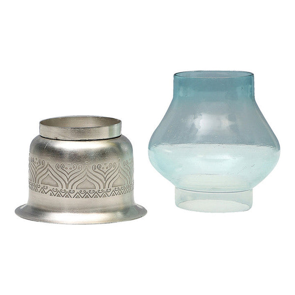 Silver Plated Candle Base With Glass Chimney | Blue