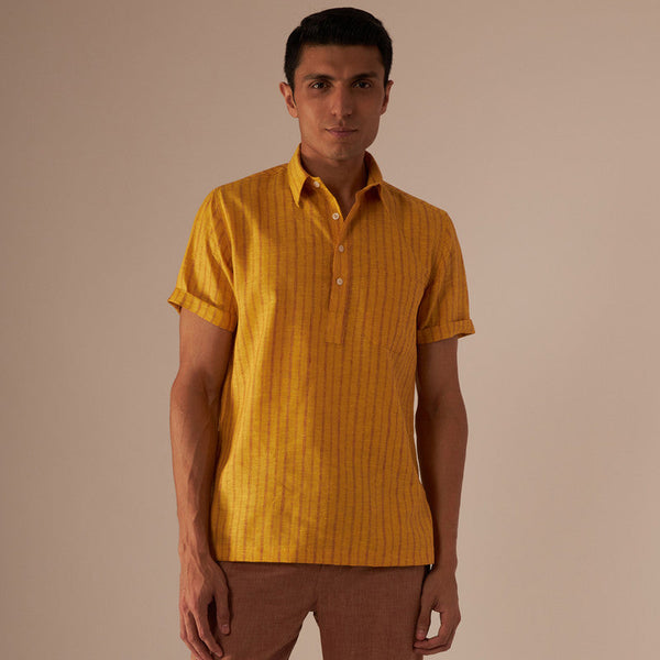 Linen Short Kurta | Yellow