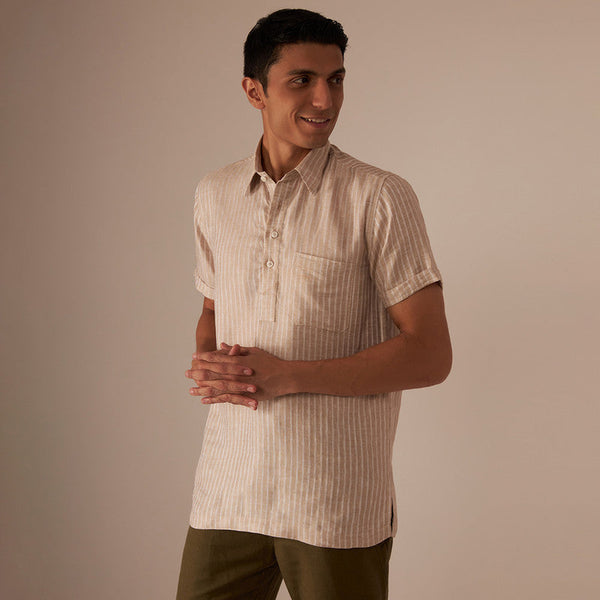 Linen Short Kurta | Beige