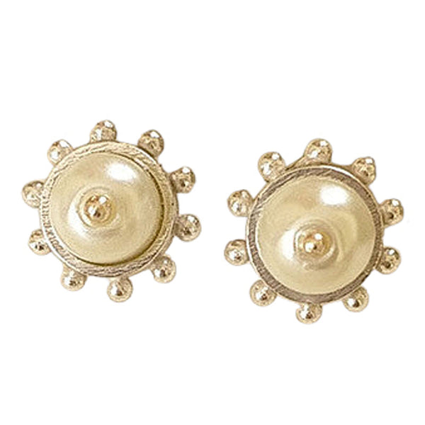 Pearl Stud Earrings | Brass & Glass | Silver