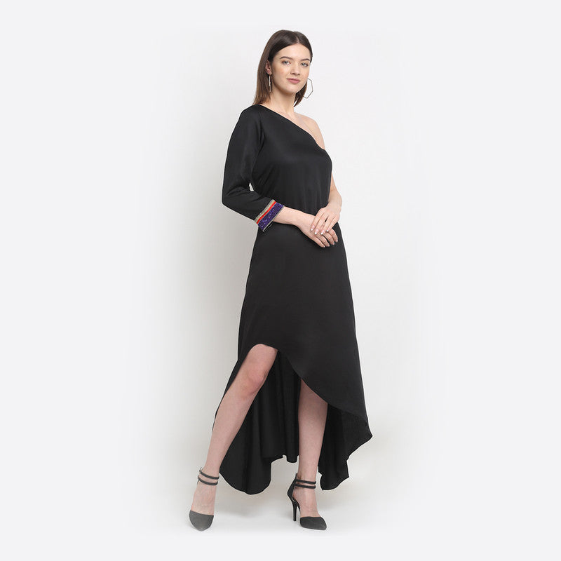 Tencel Off-Shoulder Dress | Black