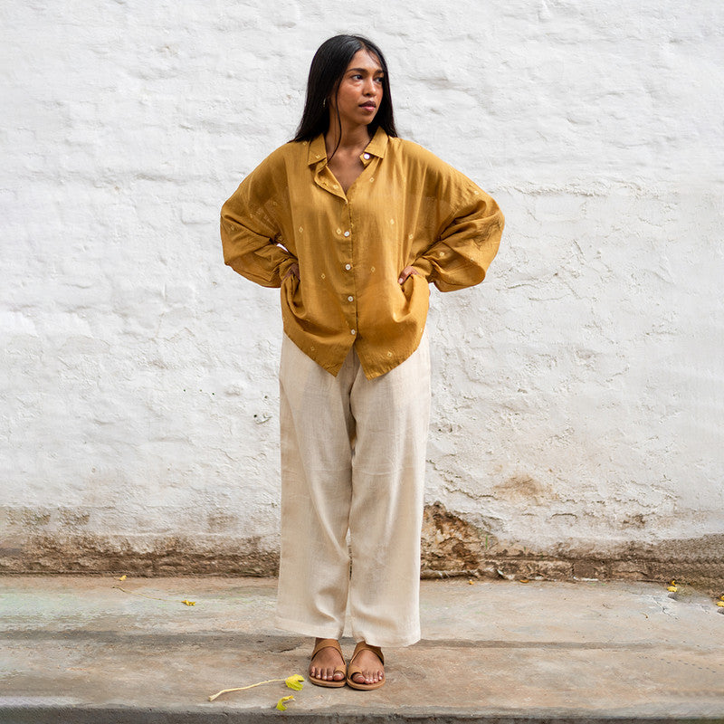 Handwoven Cotton Naturally Dyed Oversized Shirt | Mustard