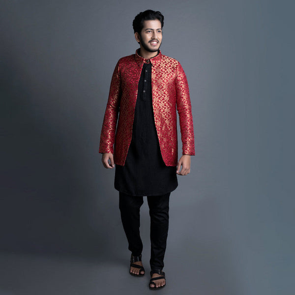 Festive Wear for Men | Banarasi Silk Jacket | Red