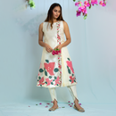 Silk Printed Kurta with Dhoti Pants | Off-White